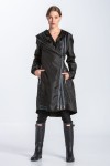 Parka overcoat in black with blue stitching