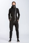 Hoodie in black with faux cowhide inserts