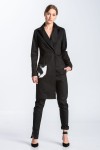 Asymmetrical tailcoat jacket in black with faux cowhide inserts