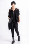Poncho sweater in black with a leather pocket