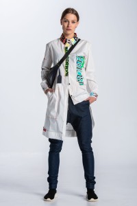 Belt bag in black and purple leather