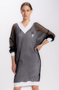Long mesh sweatshirt dress in black