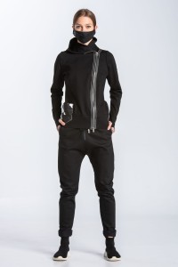 Hoodie in black with faux cowhide inserts