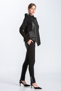 Square sweatshirt jacket with leather inserts