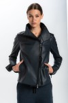 Leather biker jacket in navy