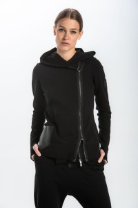 Hoodie in black with leather inserts
