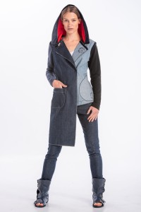 Denim tailcoat with decorative stamps