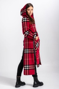 Long sweater coat in red tartan (limited edition)
