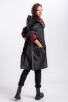 Parka overcoat in black with red tartan inserts