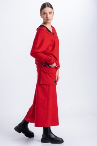 Long corduroy skirt in red