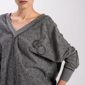 V-neck linen sweatshirt in grey