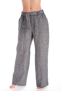 Classic long linen trousers  grey melange