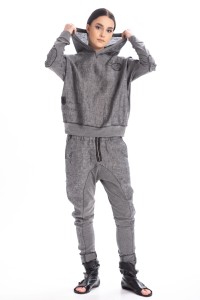 Hooded linen sweatshirt - grey melange