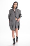 Hooded linen shirt dress - grey melange