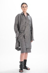 Classic long linen shirt - grey melange