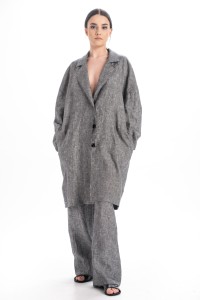 Oversized linen coat - grey melange